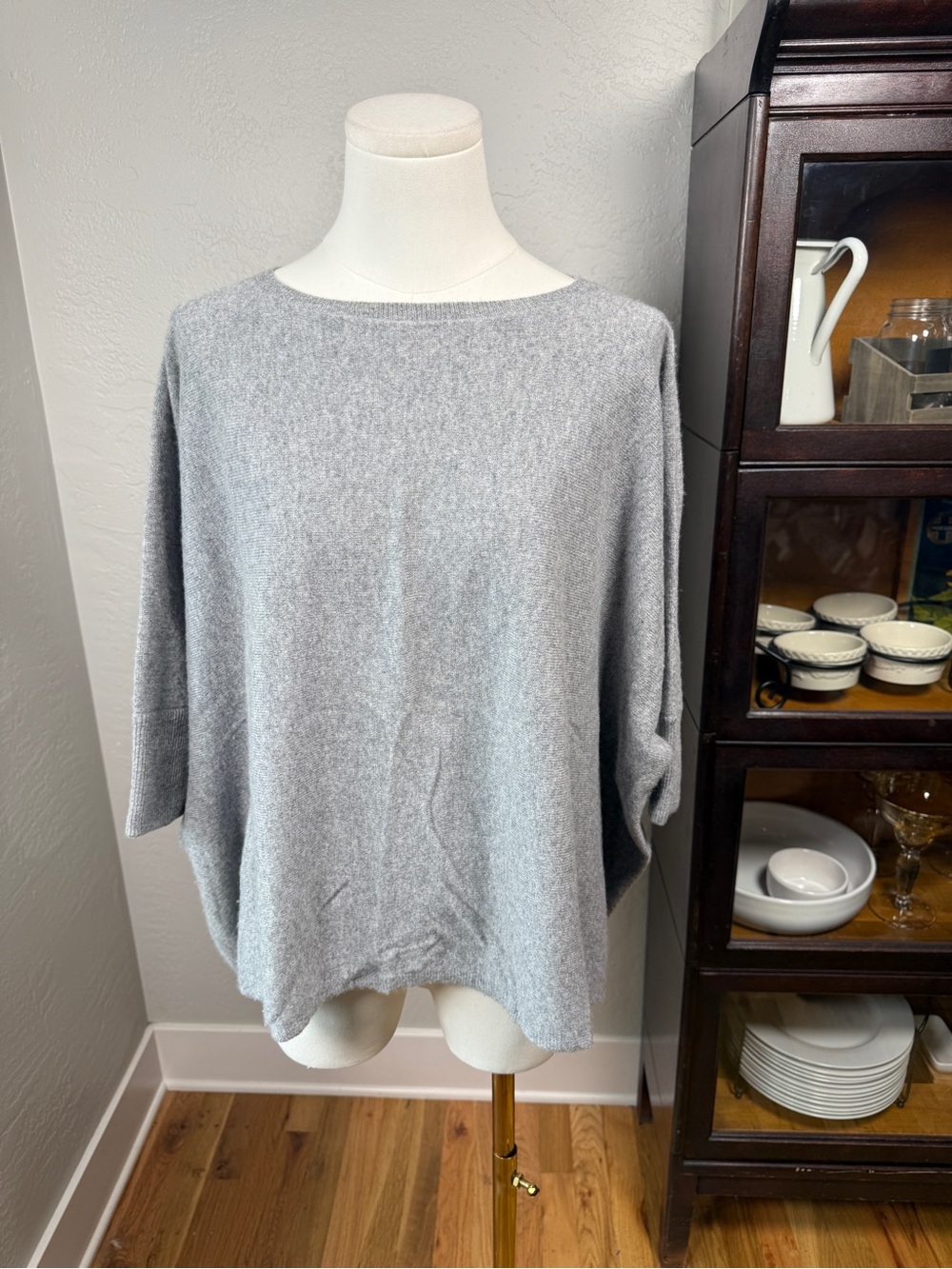 Garnet Hill 100% Cashmere Oversized Dolman Sleeve Sweater Gray Size S